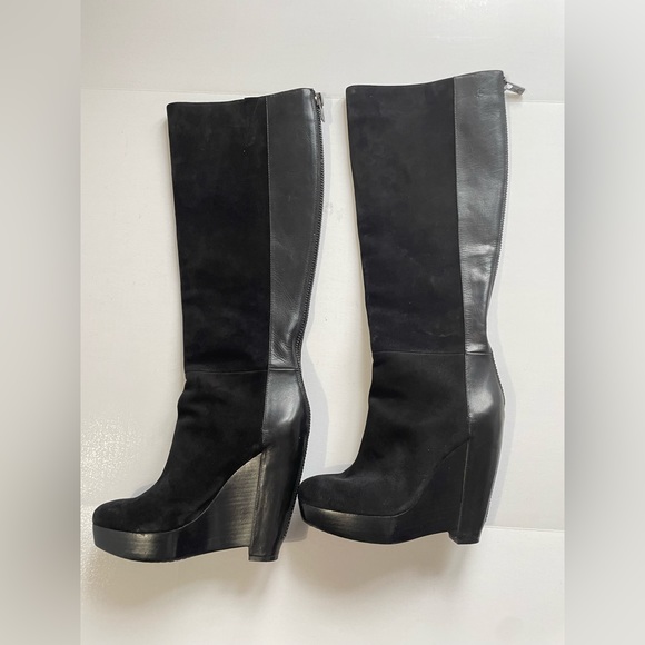 Kenneth Cole My Hope Black Suede/leather Wedge Tall Heeled Boots Size 8 - Picture 5 of 12